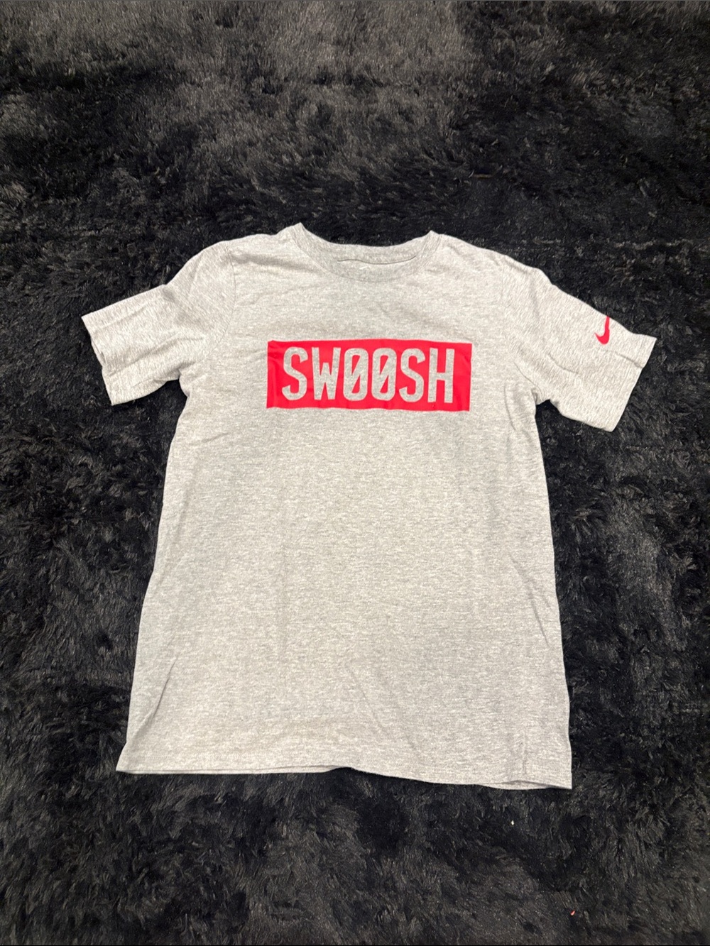 Nike Kids Gray Short-Sleeve Tee with Red SWOOSH Block Logo
